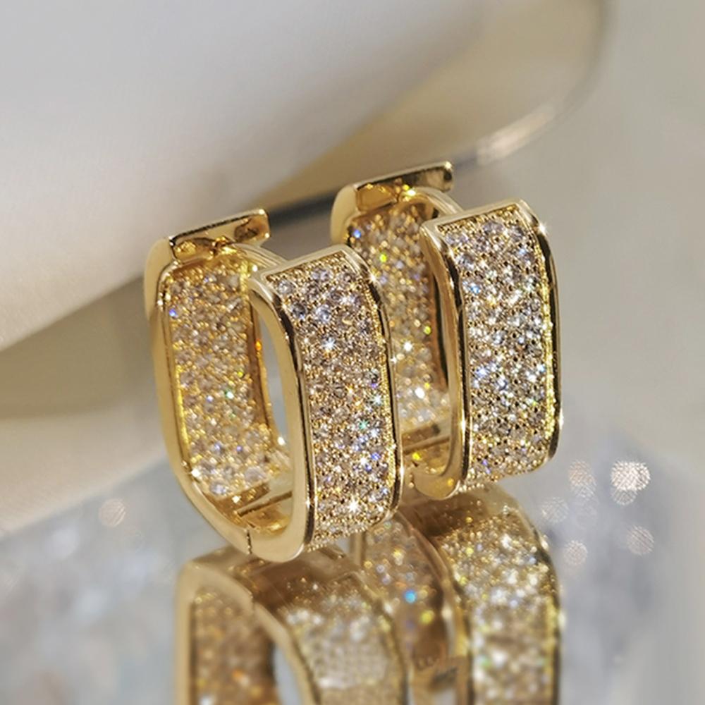Korean Fashion Paved CZ Hoop Earrings for Women Metal Silver Color/Gold Color Simple Versatile Girls Earrings Hot