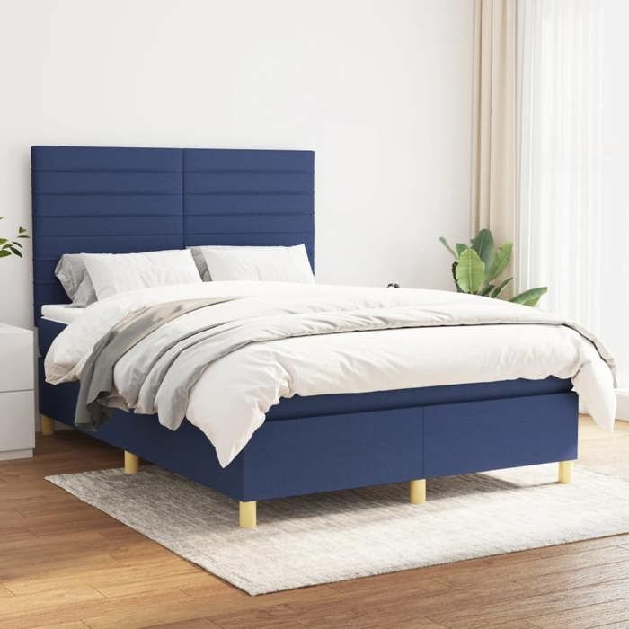 Maison Exclusive - Lattenrost-Bettgestell mit Matratze Blau 140x200 cm Stoff
