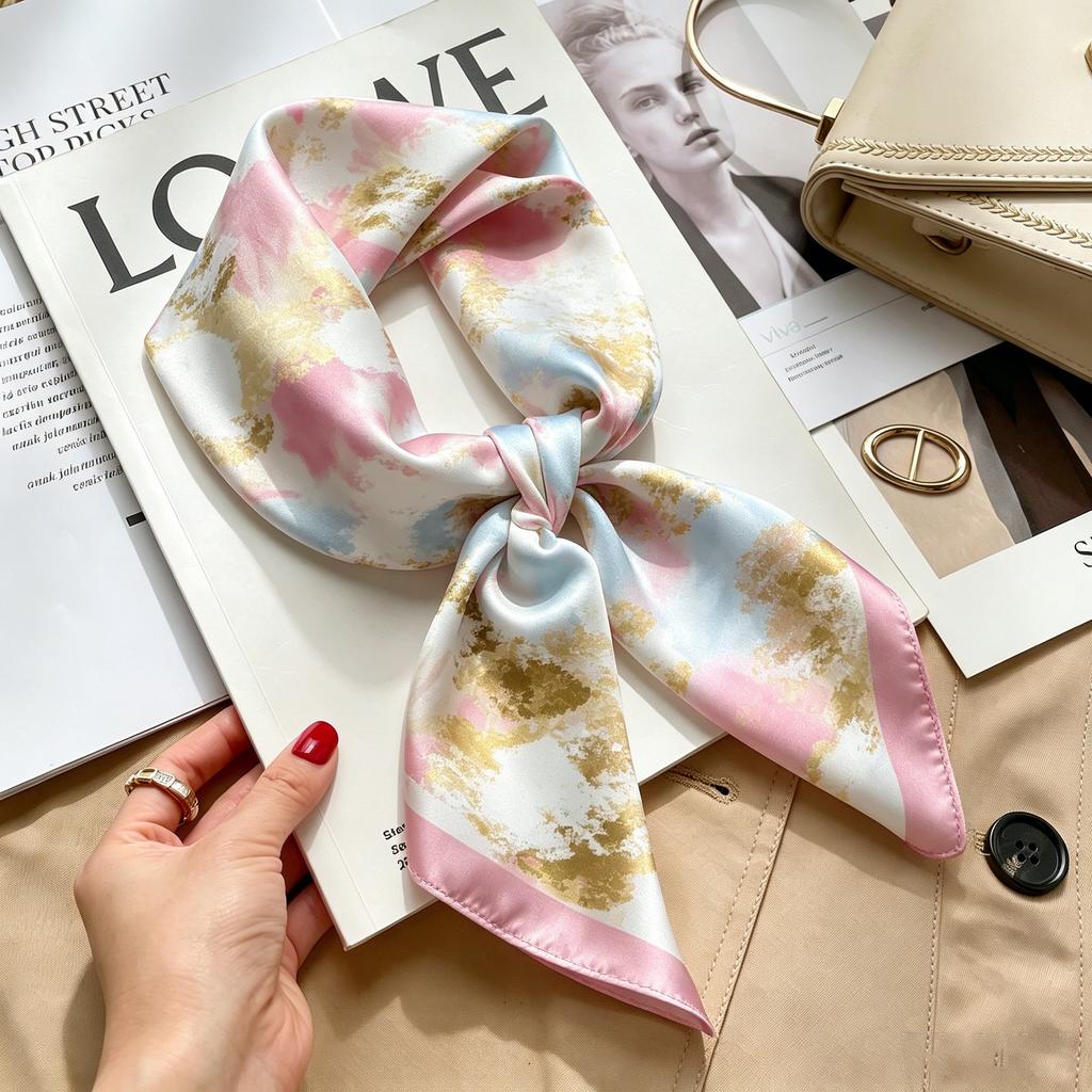 New Retro Plaid Imitation Silk Small Silk Scarf Women's High-end Professional Scarf Shirt Decorative Headband Tied Bag Silk Scarf