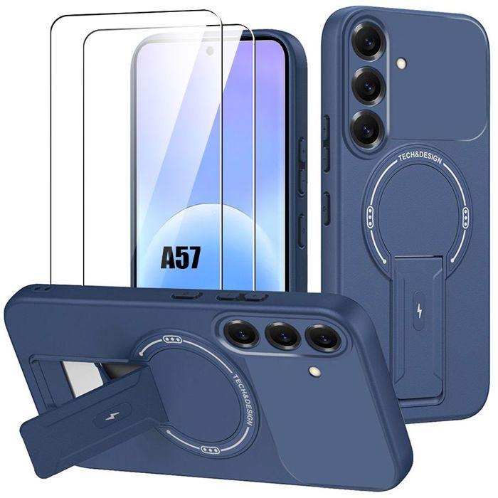 Θήκη Σιλικόνης - για Samsung Galaxy A57 5G - με Μαγνητικό Κύκλο - Μπλε Σκούρο - 2 Τζάμια Τζαμιού