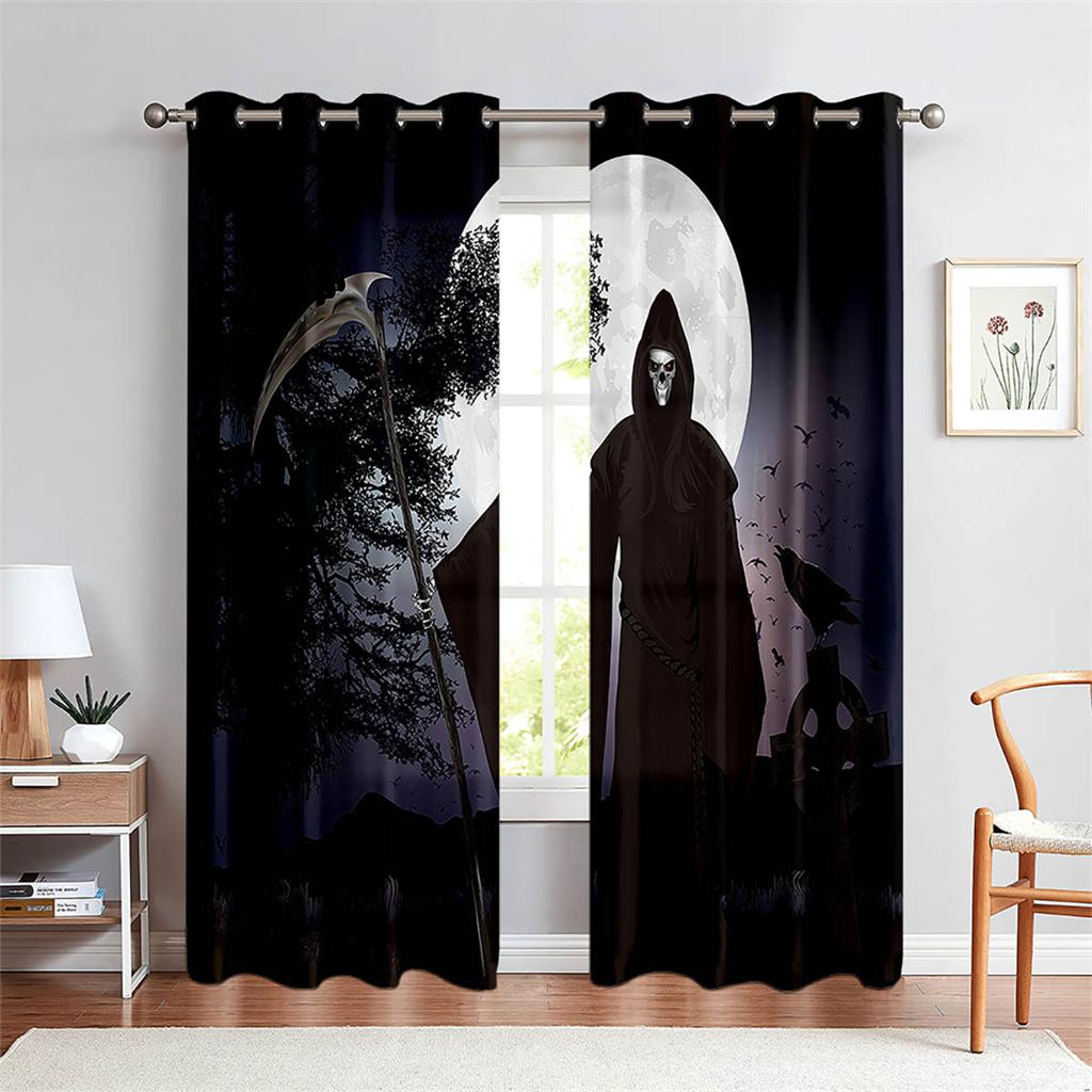 Halloweenové Tmavé Velké Ruce Lebka Netopýr 3D Závěsy 2 Panely Obývací Pokoj Ložnice Balkon Okno Dekorativní Závěsy