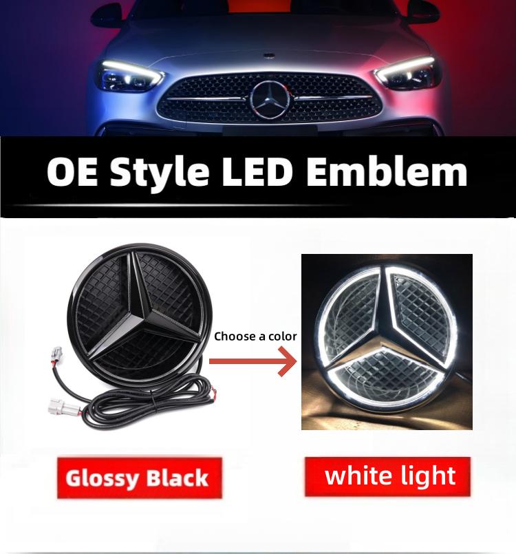 2025 Hot Mercedes Benz W205 W212 W213 W204 ML W166 CLA C117 W176 W177 E GLK GLA GLC GLE car grille badge, 3D mirror front LED li