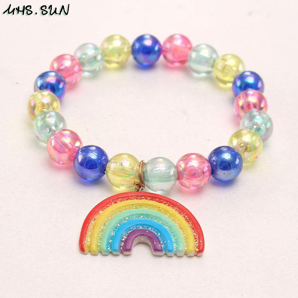 Rainbow Resin Pendant Bead Bracelet for Girls