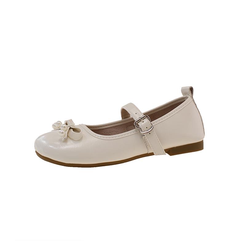 Fashion Mary Jane Shoes Autumn New Round Toe Shallow Mouth Pearl Bow One Slip Soft Sole Anti-slip Wear-resistant Single Shoes