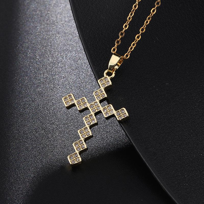 Kruis ketting, zirkonia, Europese en Amerikaanse ketting, titanium slot ketting, Instagram retro punk, gepersonaliseerde hanger, niche design