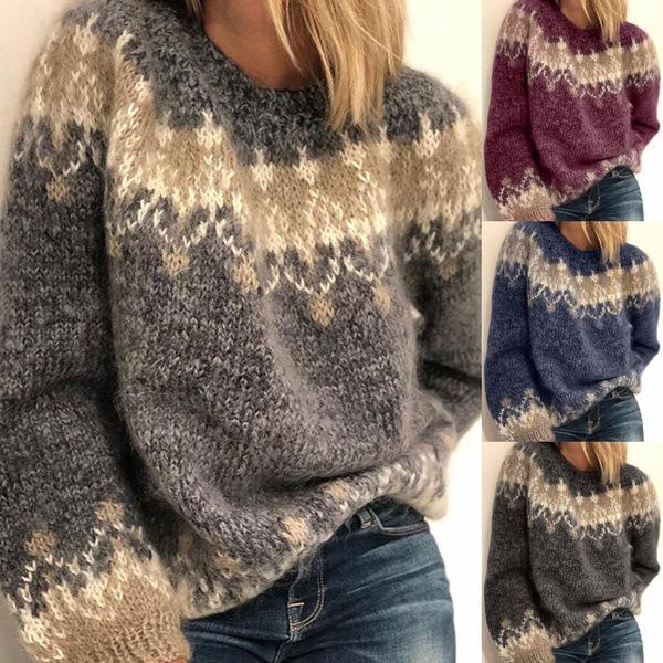 European-American Women's Autumn/Winter Loose Mohair Knitted Jacquard Sweater