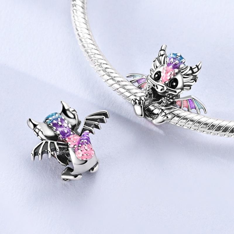 Copper Charms Beads Cute Fire Dragon Shaped Chameleon Charms Fit Original Pendants Bracelet Diy Women Jewelry Gift