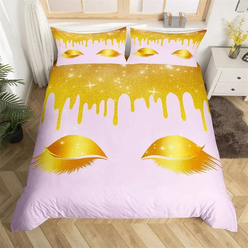 Pillás Paplanhuzat Szett Szemek Mintás Design Paplanhuzat Mikroszálas Lányos Hercegnő Stílus Csillogó Egyszemélyes King Queen Ágynemű Szett