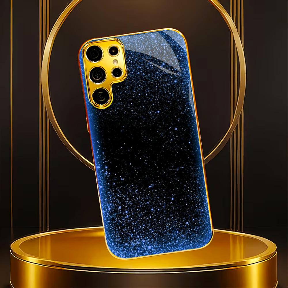 Blue Gold faddish cellphone new Bestseller model PhoneCase Glass PhoneCase for Samsung Galaxy S26 S25 S24 S23 S22 FE,Ultra,Plus