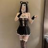 Sexy lingerie maid catwoman nightdress uniform seduction sexy lace tube top perspective splicing mesh set 2056