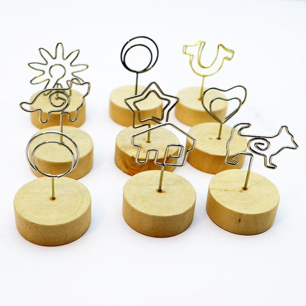Gift Memo Card Home Decoration Photo Frame Round Wooden Holder Picture Clip Message Left Supporter