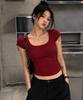 DEAR,ME Slim Fit Square Neck T-Shirt [Red]