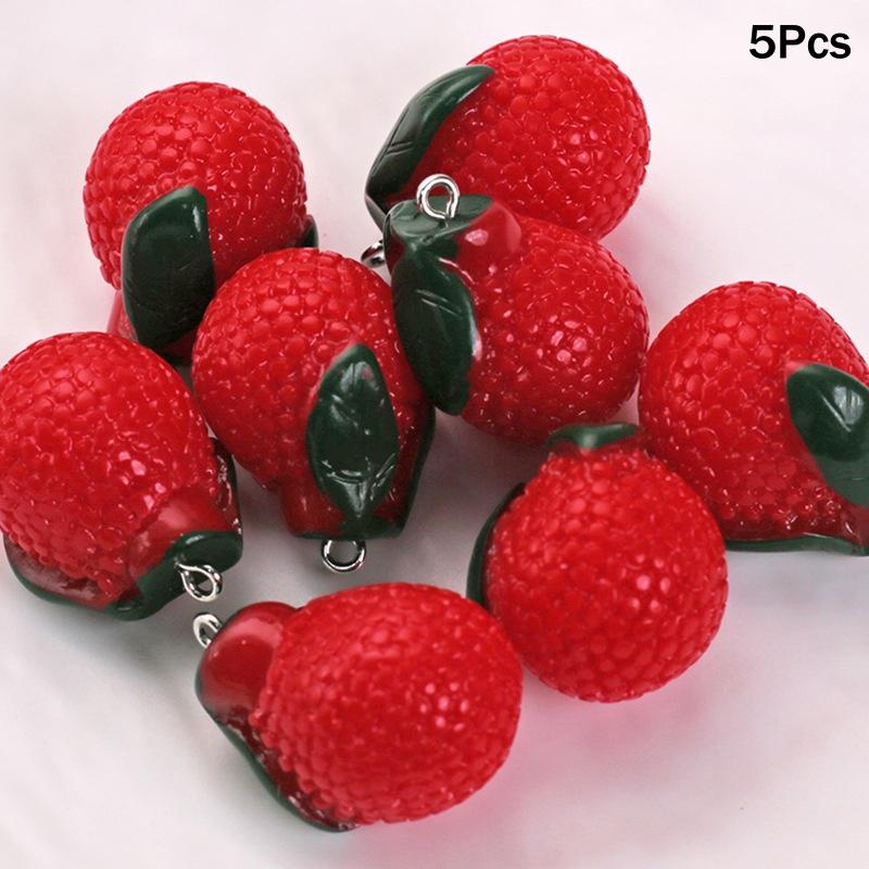 5PCS Realistic 3D Fruit Miniature Resin Beads Lightweight for DIY Bracelet Earring Jewelry Making Beginner Craft Supplies