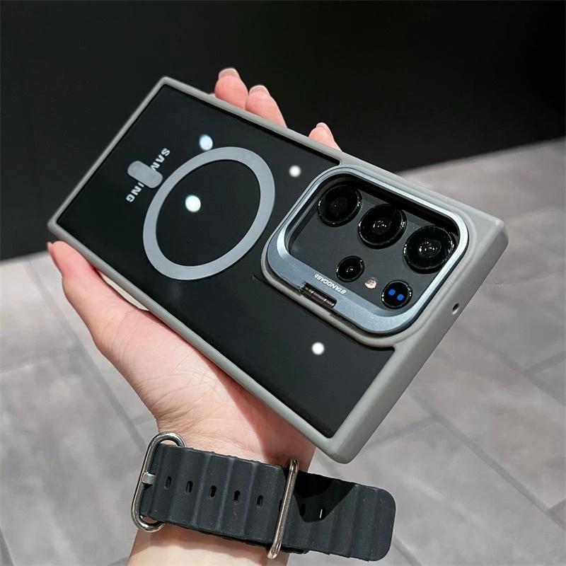 Magsafe Magnetische Kabellose Ladehülle Für Samsung Galaxy S25 S24 S23 S22 Ultra S23 FE Plus Kameraschutz Halter Klare Hülle