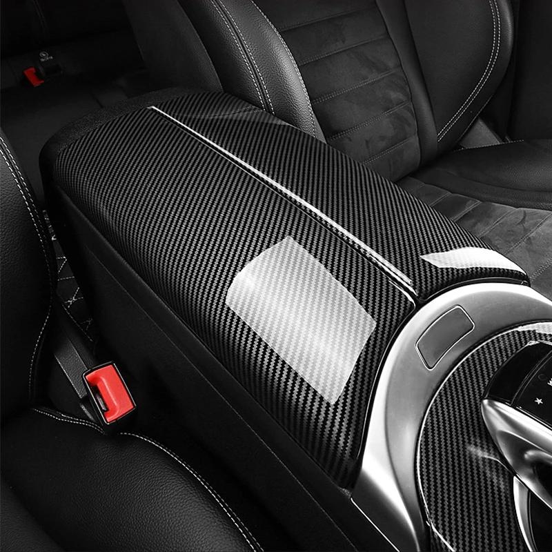 2*Carbon Fiber Car Interior Center Armrest Box Console Box Storage Box Trim Cover For Mercedes-Benz C E GLC Class W213 W205