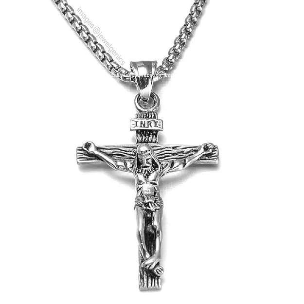 @Steel Silver Plated Cross Pendant Necklace UKD715 80%off