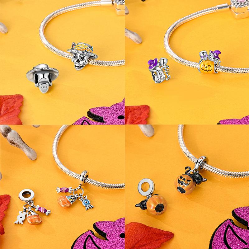 Halloween Charms Bead 925 Silver Luminous Pumpkin Ghost Dangle Fit Bangle Bracelet Necklace DIY Jewelry