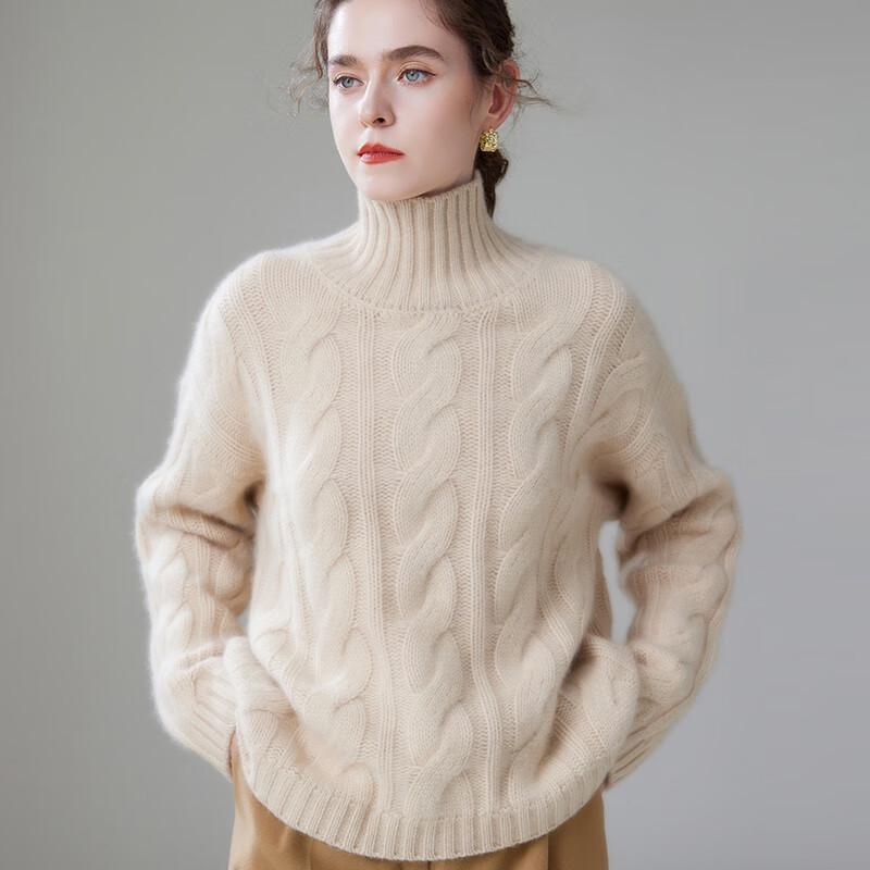 Fanzhen Women's 2024 A/W Thick Turtleneck Cashmere Blend Sweater