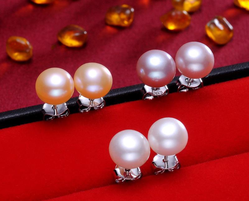 Real Natural Freshwater Pearl Stud Earrings for Women ,White Pink Purple 925 Sterling Silver Gold Plated Jewelry