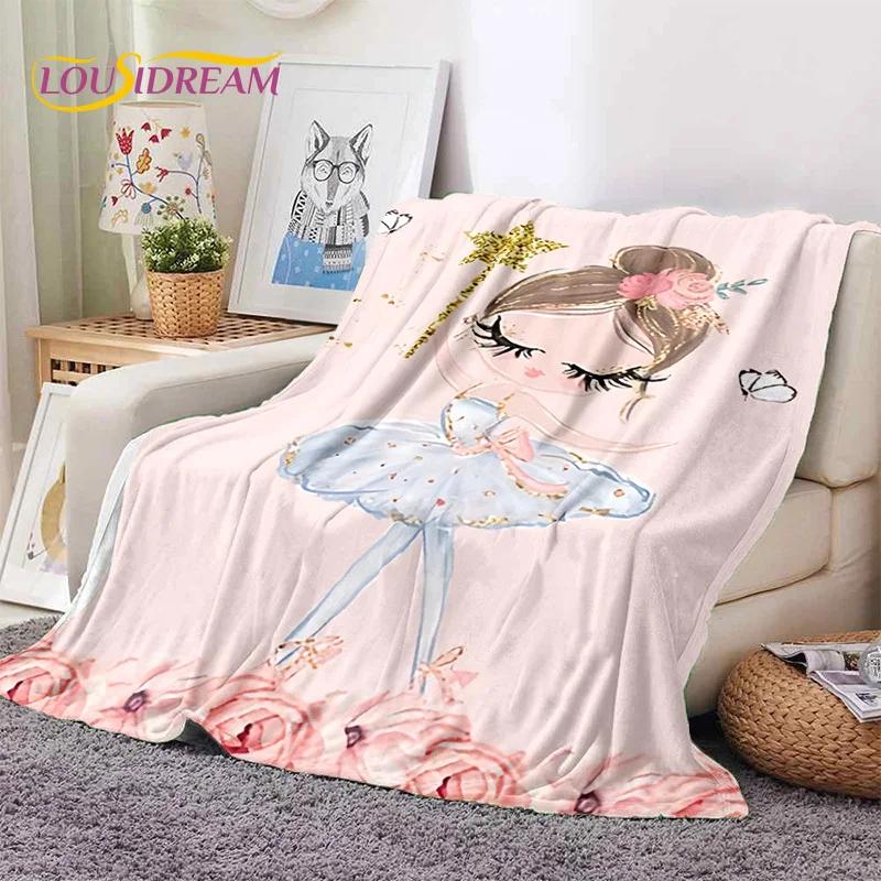 Cute Ballet Girl Ballerina Fairy Cartoon Soft Flannel Blankets,Throw Blanket Comfortable Blanket for Picnic Beds Sofa Bedroom 3D