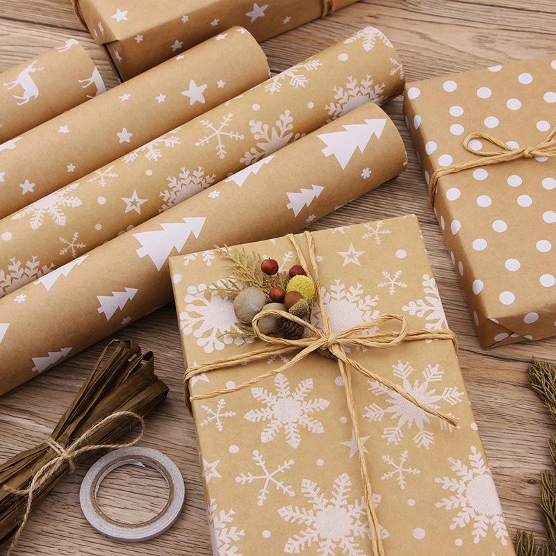 43*100CM Kraft Paper Retro Christmas Tree Snowflake Gift Wrapping Paper DIY Gift Wrapping Paper 5pcs