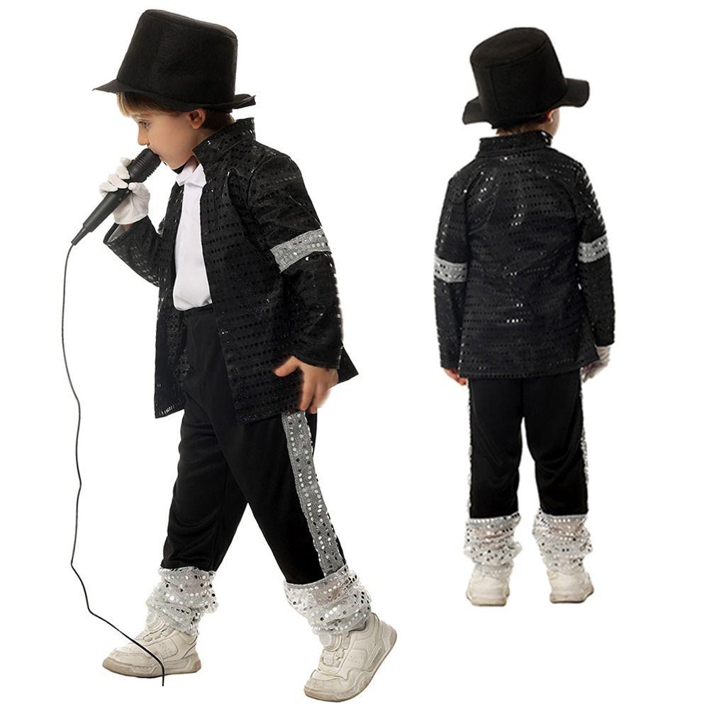 Rollenspiel Billie Jean Cosplay Kleidung Karnevalsparty Schwarzer Anzug Tanzkostüm Kinder Jungen Mädchen