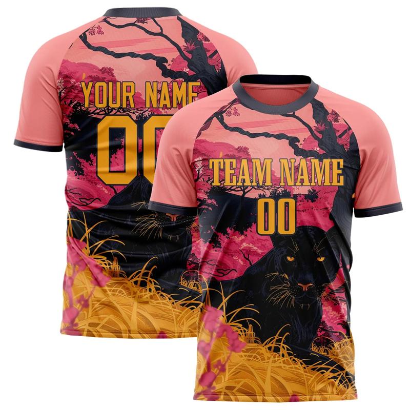 Customized Team Name Number Name Football T-shirt Personalized DIY Crew Neck Pink Sports T Shirt Loose Quick Dry Team Uniforms