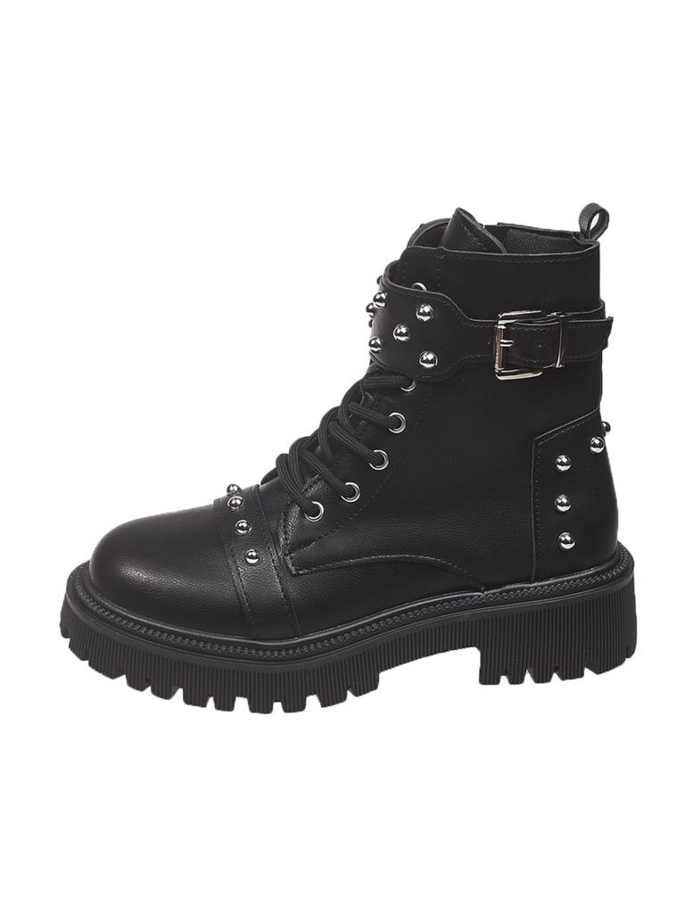 2025 Women's Fashion Boots round Toe Platform Sole Lace-up Rivet Short Boots New Punk Style All-match Autumn Winter Women Boots