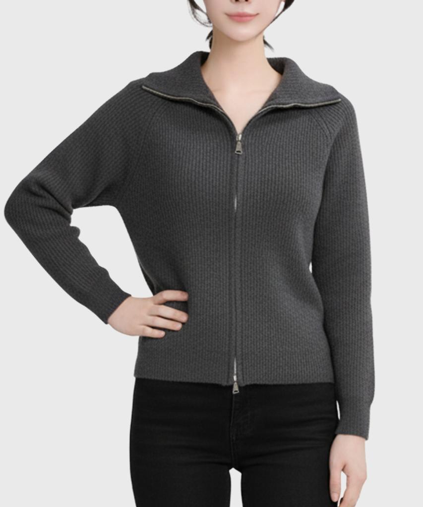 Keulleiseu Mono Zip-Up Knit Sweater_Gray