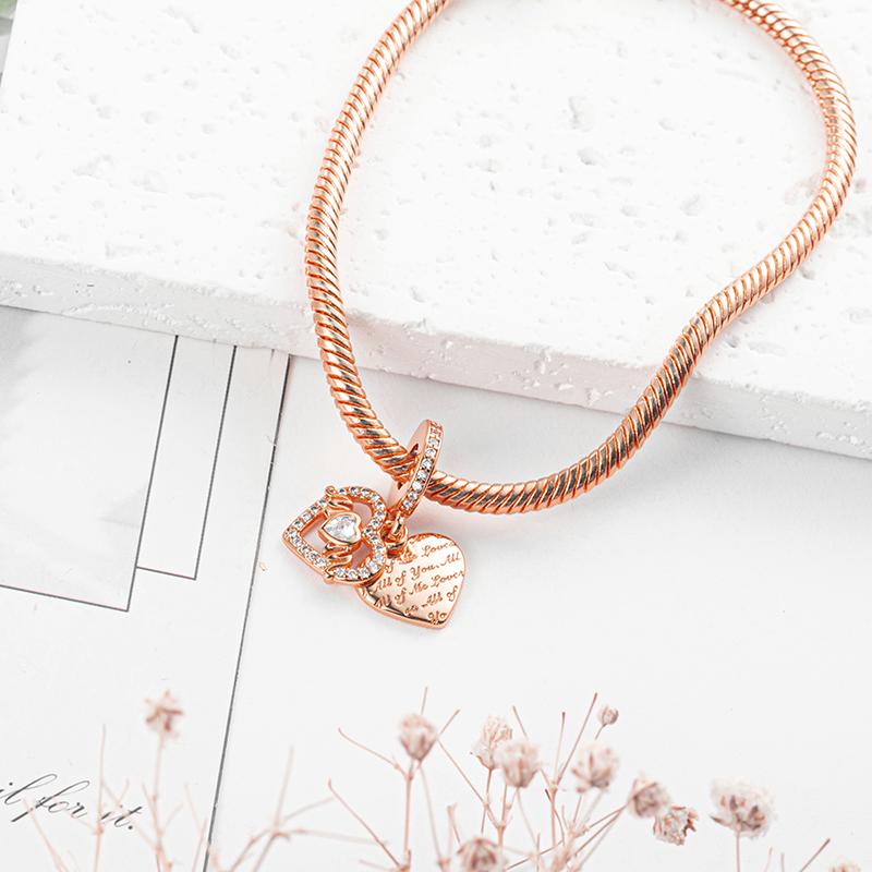 Rosegoud verguld Prachtig Kralen Sprankelende Roze Heteluchtballon Dangle Bedel voor Vrouwen passend op Europese Originele Armband DIY Sieraden
