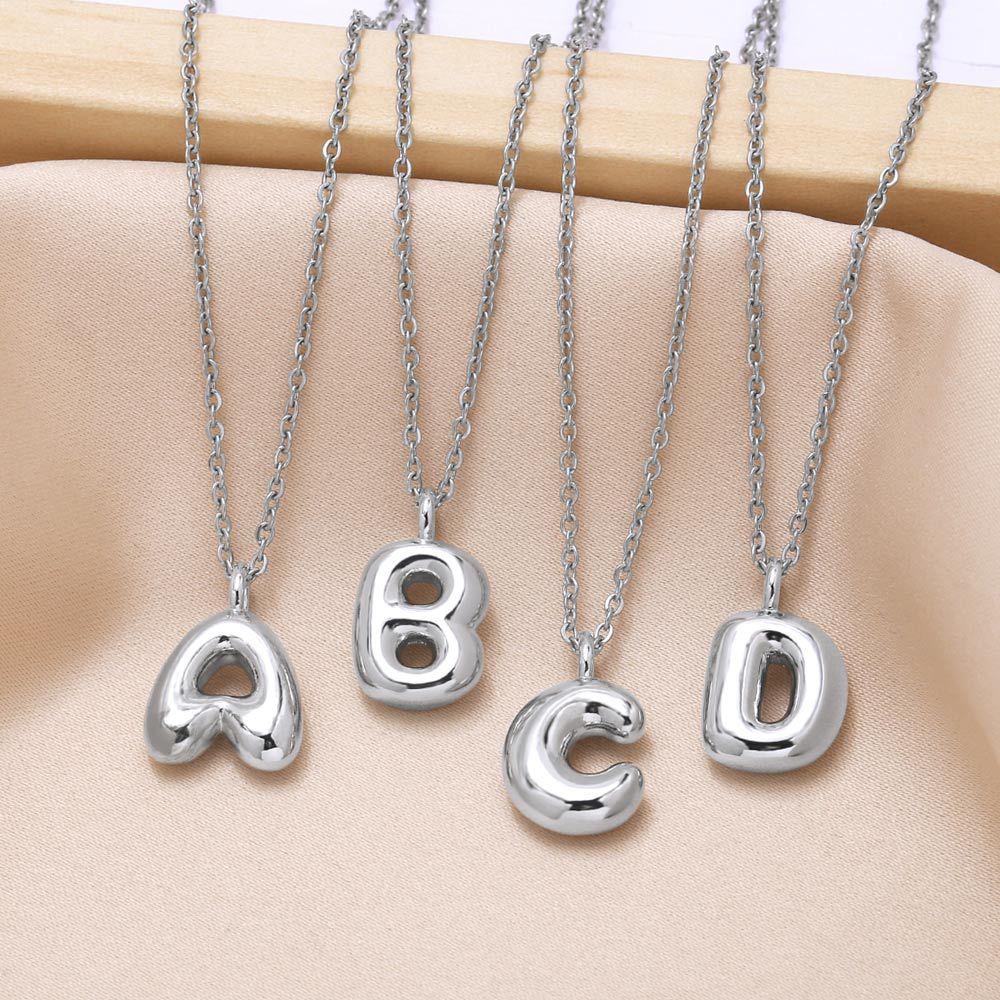 Creative Copper Color Chunky Balloon Bubble Initial Letter Pendant Choker Necklaces for Women Custom Personalized Jewelry