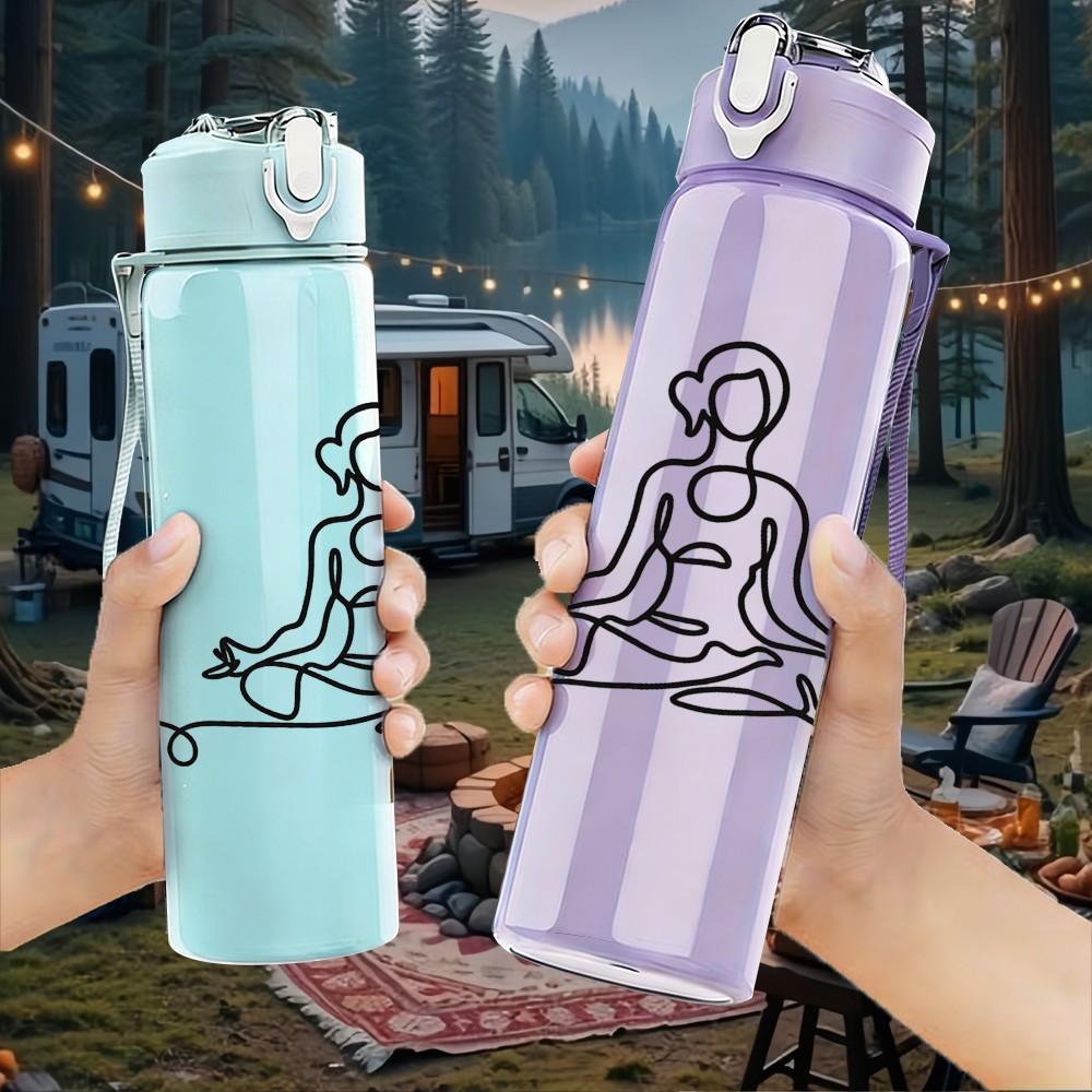 1PC Meditating Yoga Lady Silhouette Print 750ml Color Plastic Sports Water Bottle Leakproof Flip Straw Lid Suitable for Sports Office Home Use