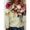 Vogel Blumenmuster Grafik 3D Druck T-Shirt Damen Mode Lässig Oversized Langarm T-Shirt Damenbekleidung Blumen Tops T-Shirts