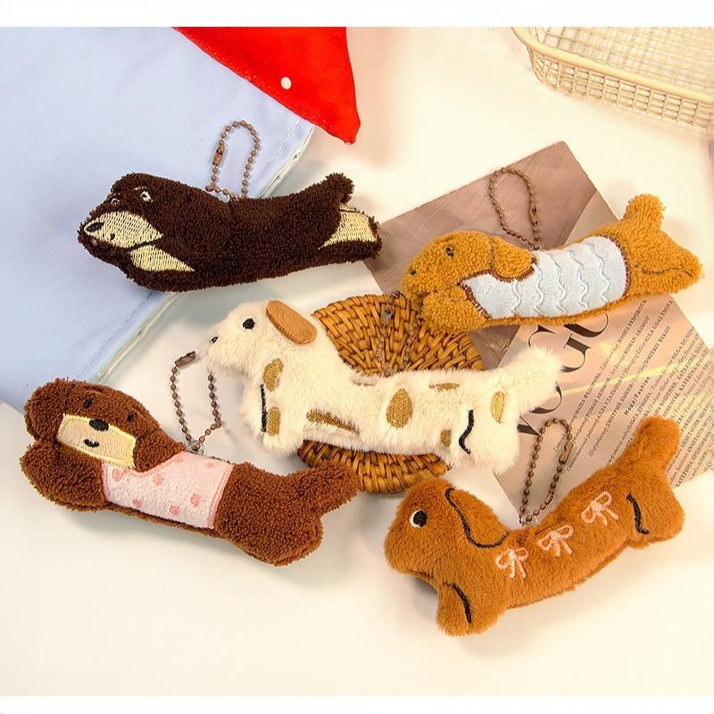 Cute Dachshund Plush Keychain Soft Fluffy Cartoon Sausage Dog Doll Pendant Bag Decor Gift for Girls Boys