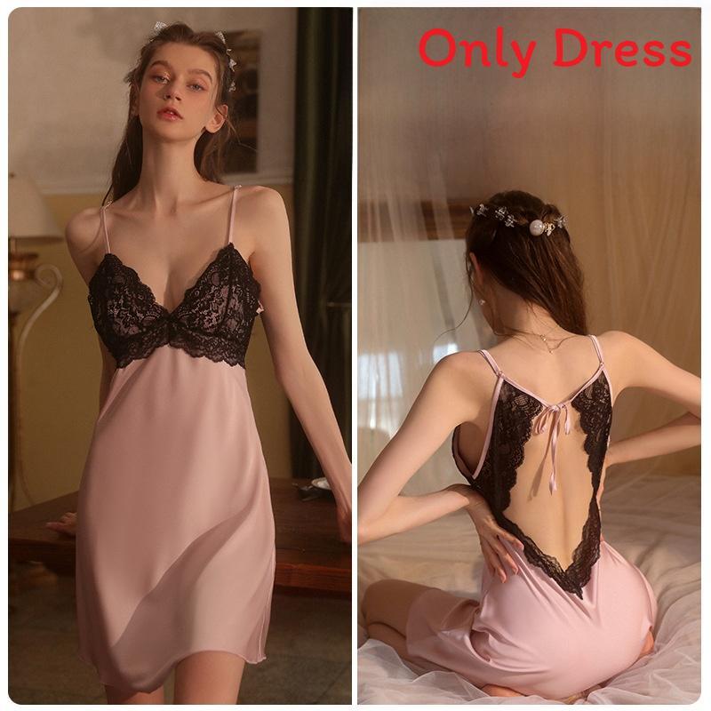 Lace Satin Sleepwear Set With V Neck And Sleeveless Design For Women