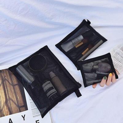 Black Mesh Cosmetic Bag Zipper Make Up Bags Pouch Women Travel Bath Toiletry Kit Storage Lipstick Neceser Makeup Bag Case Girls