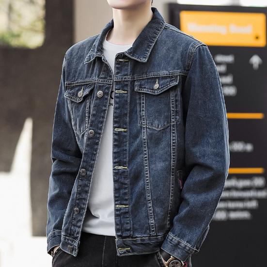 Men Jacket Denim Retro Hip Hop Style Loose Single-breasted Long Sleeve Lapel Multi Pockets Casual Streetwear Plus Size Men Coat