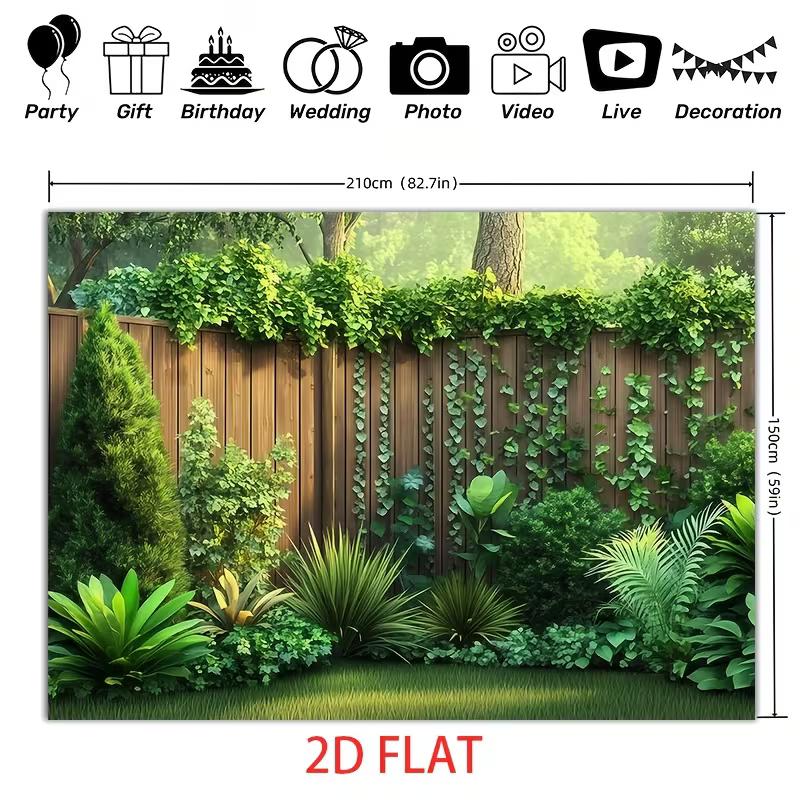 2D Rustiek Houten Schutting Vol Klimop Gemengd Groen Bos Tuin Achtergrond