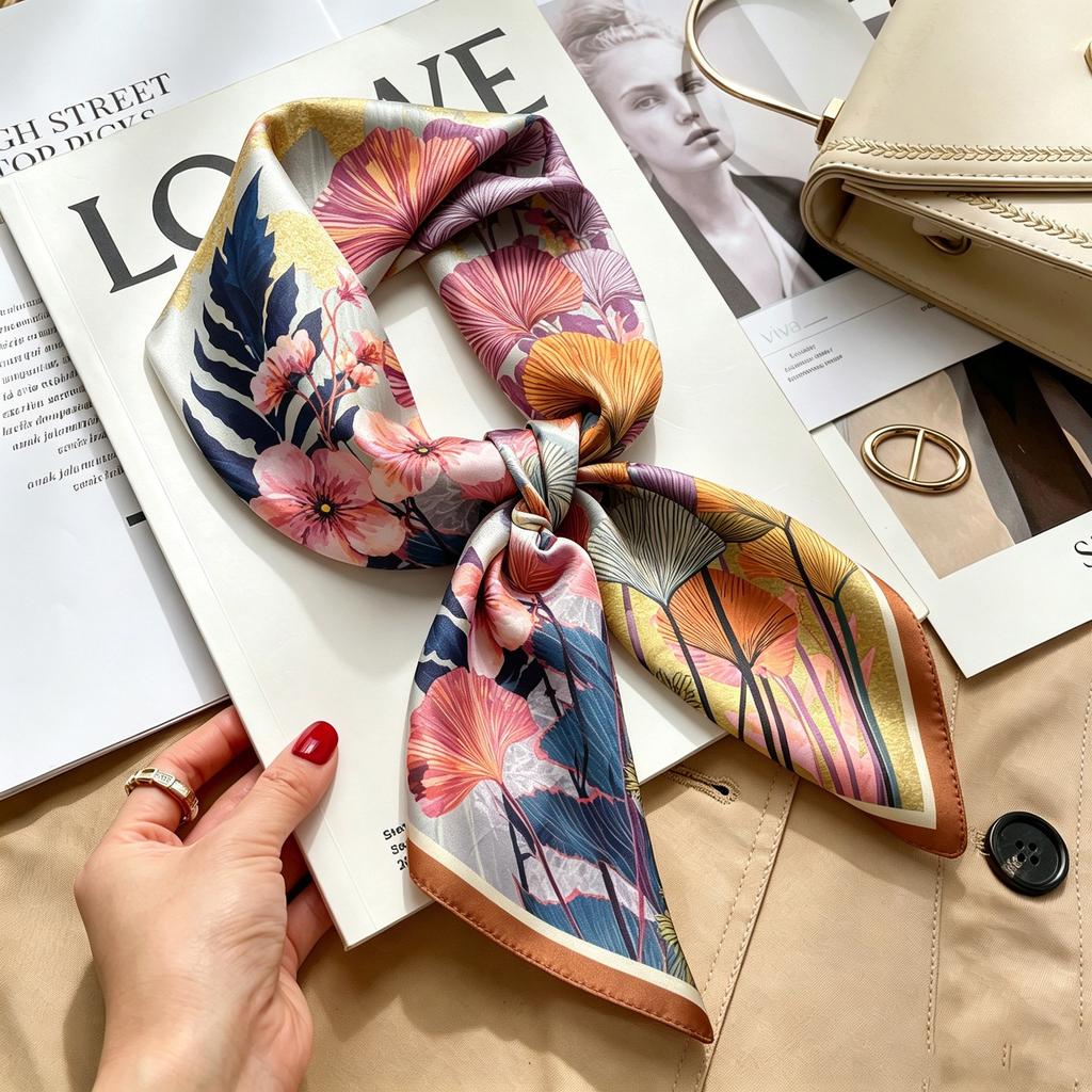 New Retro Plaid Imitation Silk Small Silk Scarf Women's High-end Professional Scarf Shirt Decorative Headband Tied Bag Silk Scarf