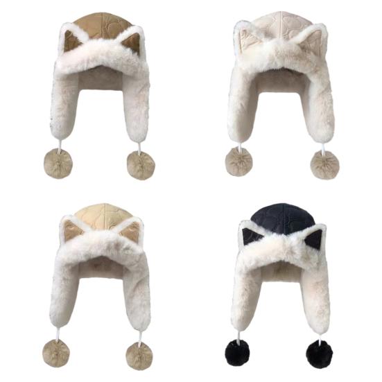 Cappello Lei Feng Morbido Peluche Design Orecchie di Volpe Caldo Velluto Foderato con Pelliccia Sintetica di Coniglio Rex Vestibilità Elastica Regolabile Cappello da Equitazione