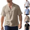 Linen Shirts For Men Fashion Solid Color Beach Summer Tops Casual Stand Collar Button Down Short Sleeve Shirt