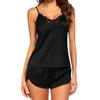 Women's Satin Pajama Set Lace Trim Cami Top and Shorts Sleepwear Soft and Comfortable Nightwear for Ladies