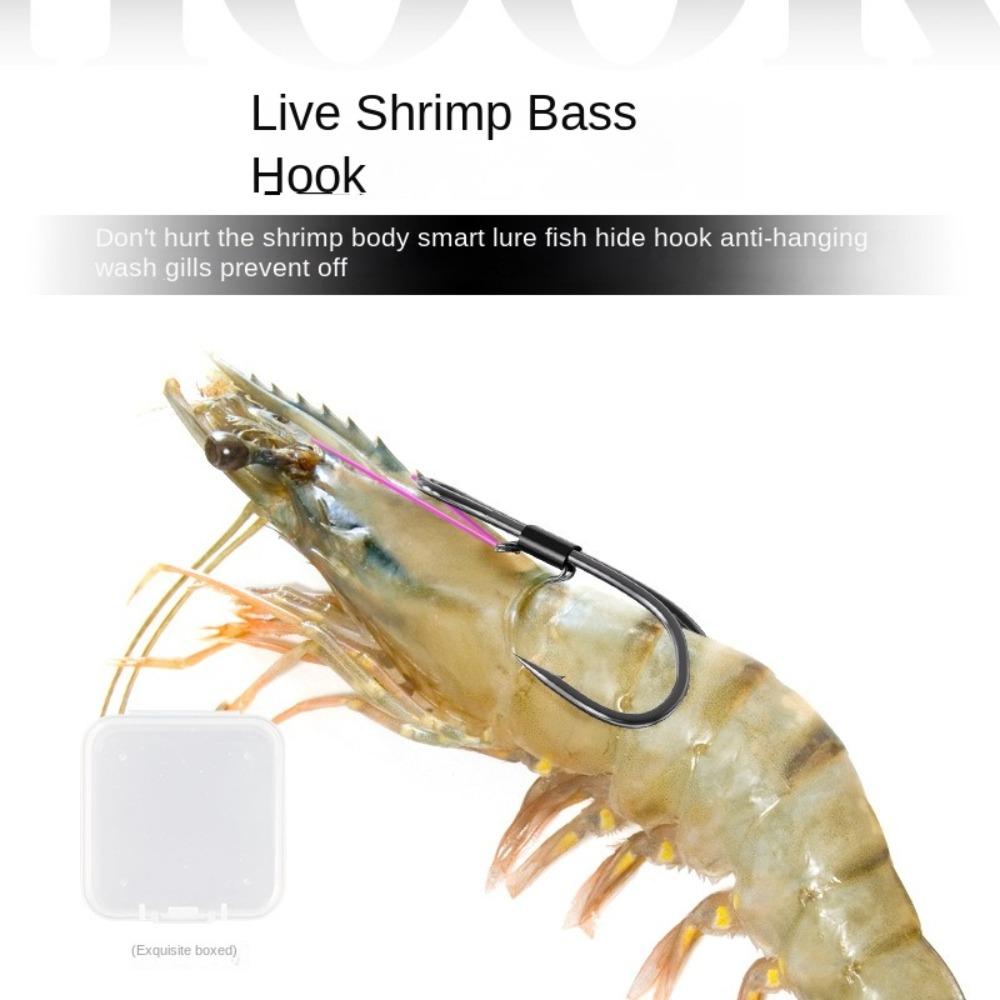 5pcs Double Hook Live Shrimp Bait Hooks Pickerel Wacky Weedless Worm Hawksbill Single Hook Soft Worm 3 Size Bass Fishhook