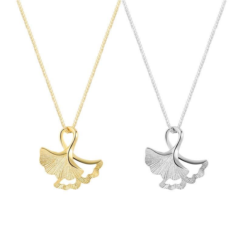 925 Sterling Silver Leaf Pendant Clavicle Chain Necklaces for Women Golden Simple Korean Jewelry Wholesale