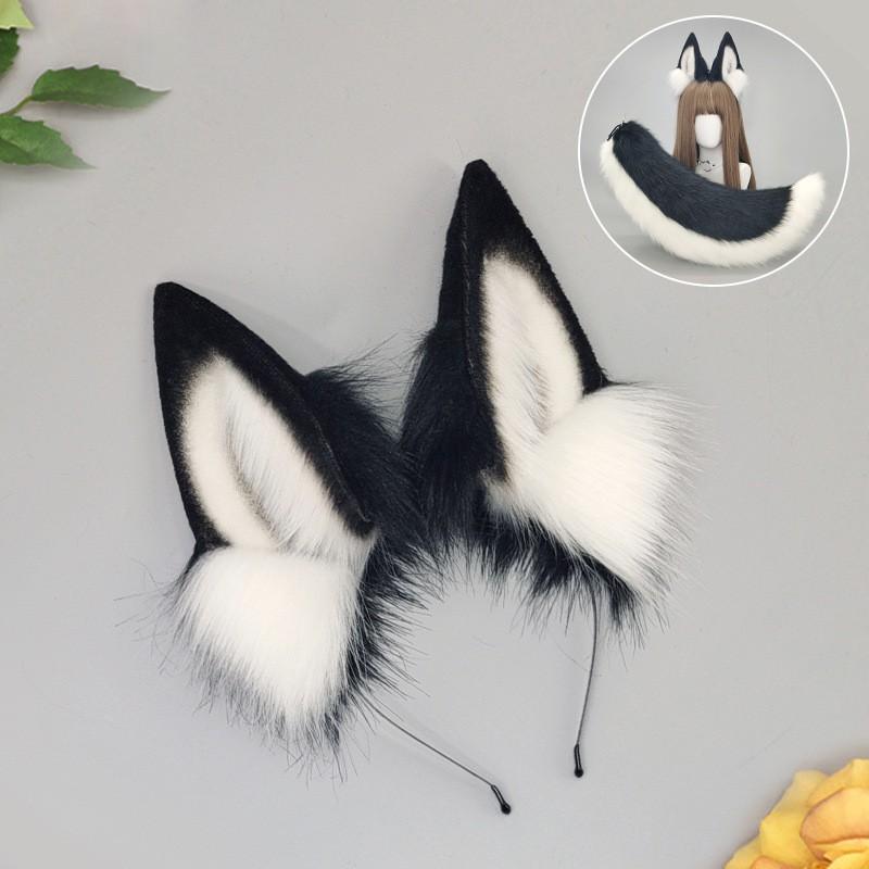 El Yapımı Cosplay Kurt Kulakları Taç Kuyruk Seti Yetişkinler Anime Kostüm Aksesuarı Siyah Temalı