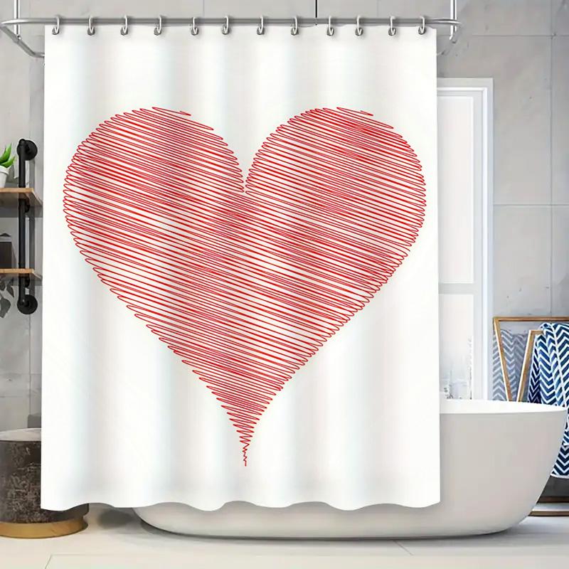 Handgetekend Rood Hart Douchegordijn - Waterdicht, Schimmelbestendig, Machine Wasbaar Voor Romantische Badkamer Decoraties