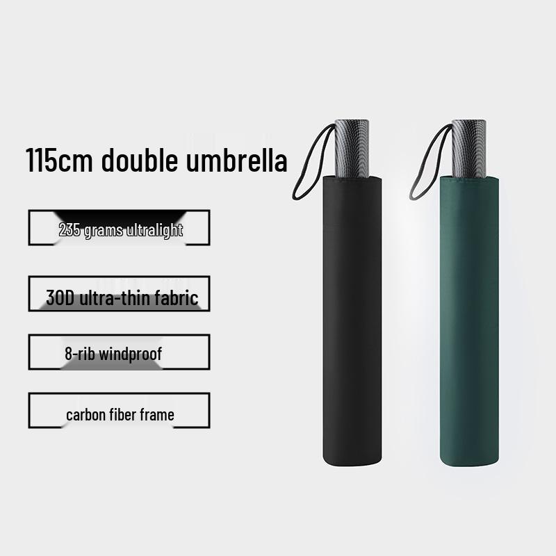 Ultra-Light Carbon Fiber Windproof Folding Umbrella, Extra Large, 8 Ribs, Black, for Men and Women