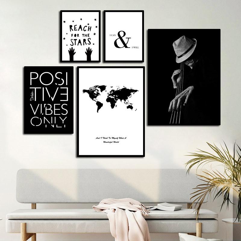 Music Black White Canvas Poster Wall Pictures Quote Art Prints For Living Room Modern Bedroom Wall Hanging Painting HD2743