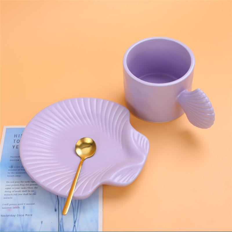 Cupa de cafea Shell Farfurie Cupă ceramică Cupă de mic dejun Vânt Cupă ceramică drăguță grăsuță