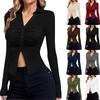 Fashionable Women's Pleated Slimming Versatile Waist-cinching Long-sleeved Shirt Top